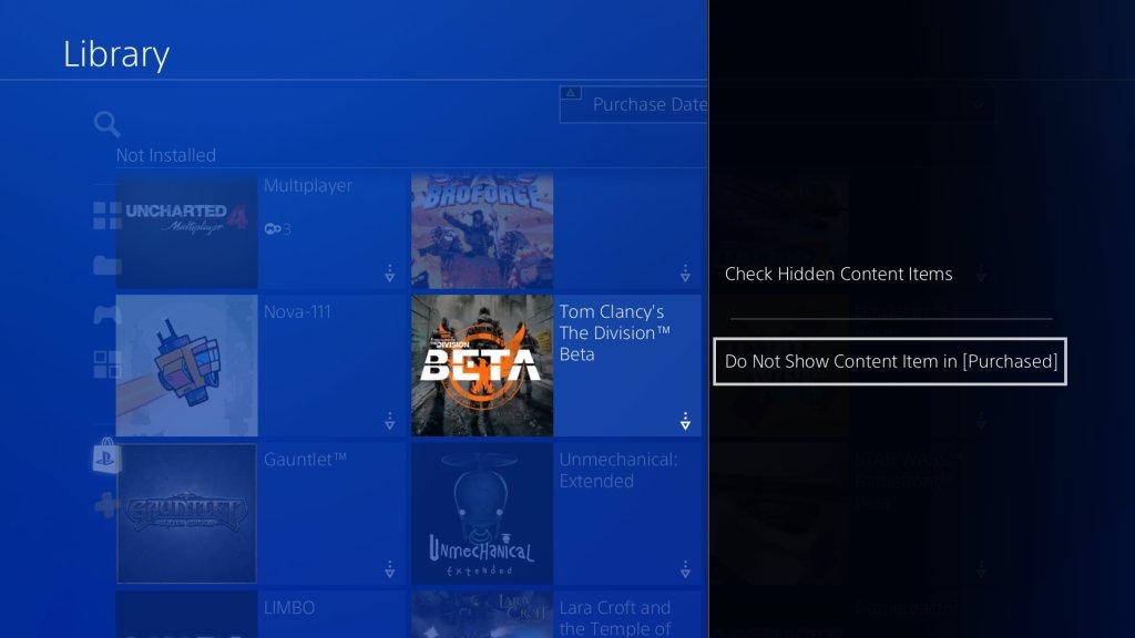 PS4 beta 5.50 hide content in library