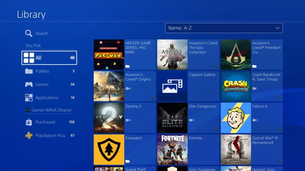 PS4 beta 5.50 library tabs