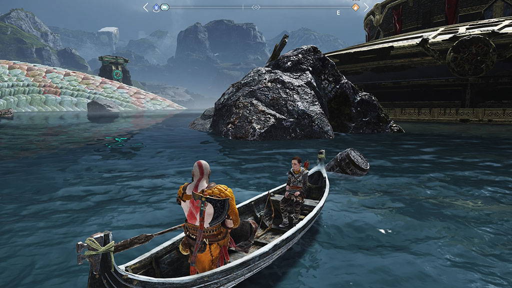 God of War Kratos and Atreus in a boat