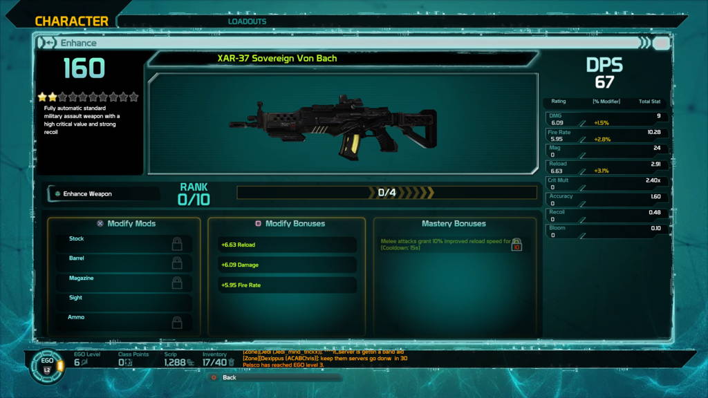 Defiance 2050 weapon screen