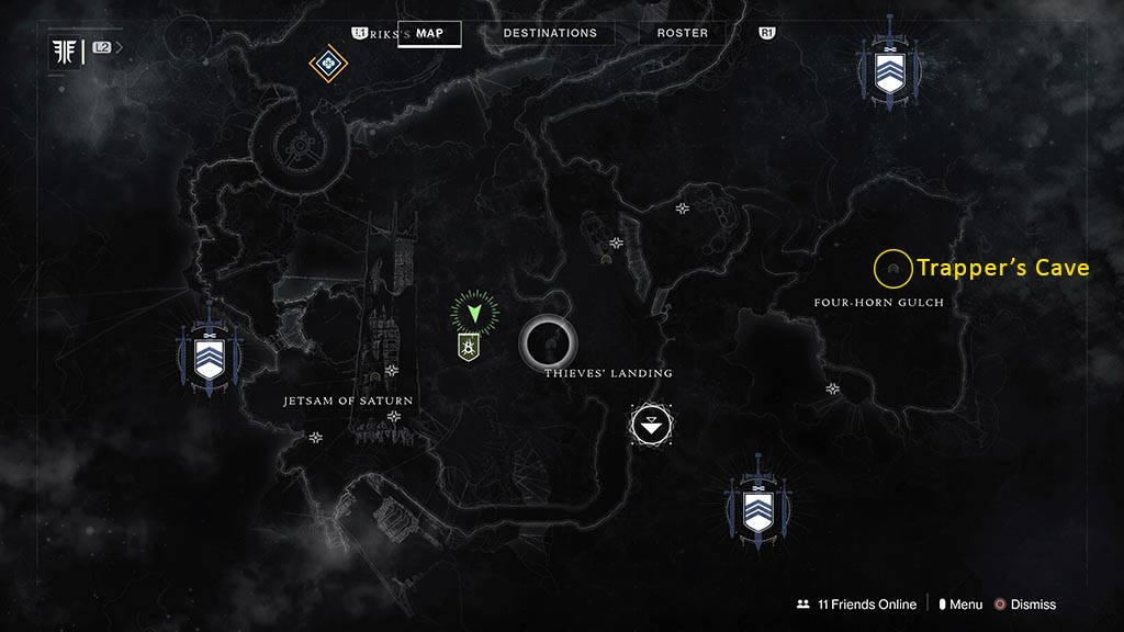 Trapper's Cave lost sector location map
