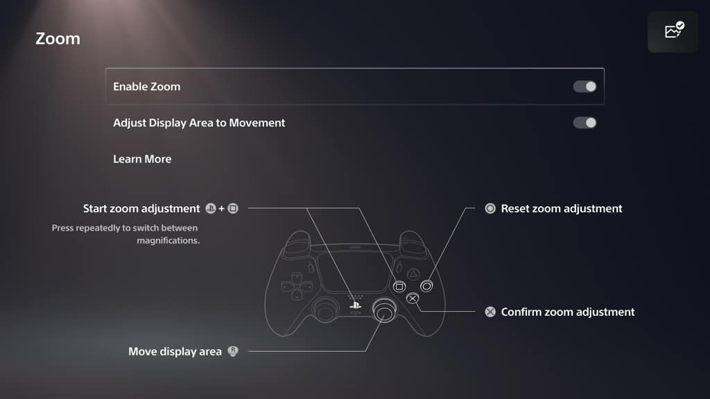 enable zoom scren magnification feature on PS5