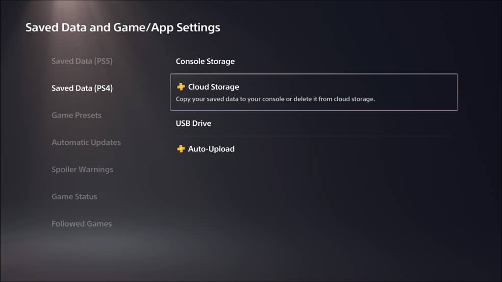 PS5 settings save data and game apps ettings ps4 cloud storage