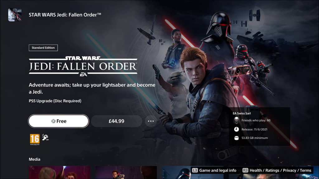 Star Wars Jedi: Fallen Order free PS5 upgrade on the PlayStation Store