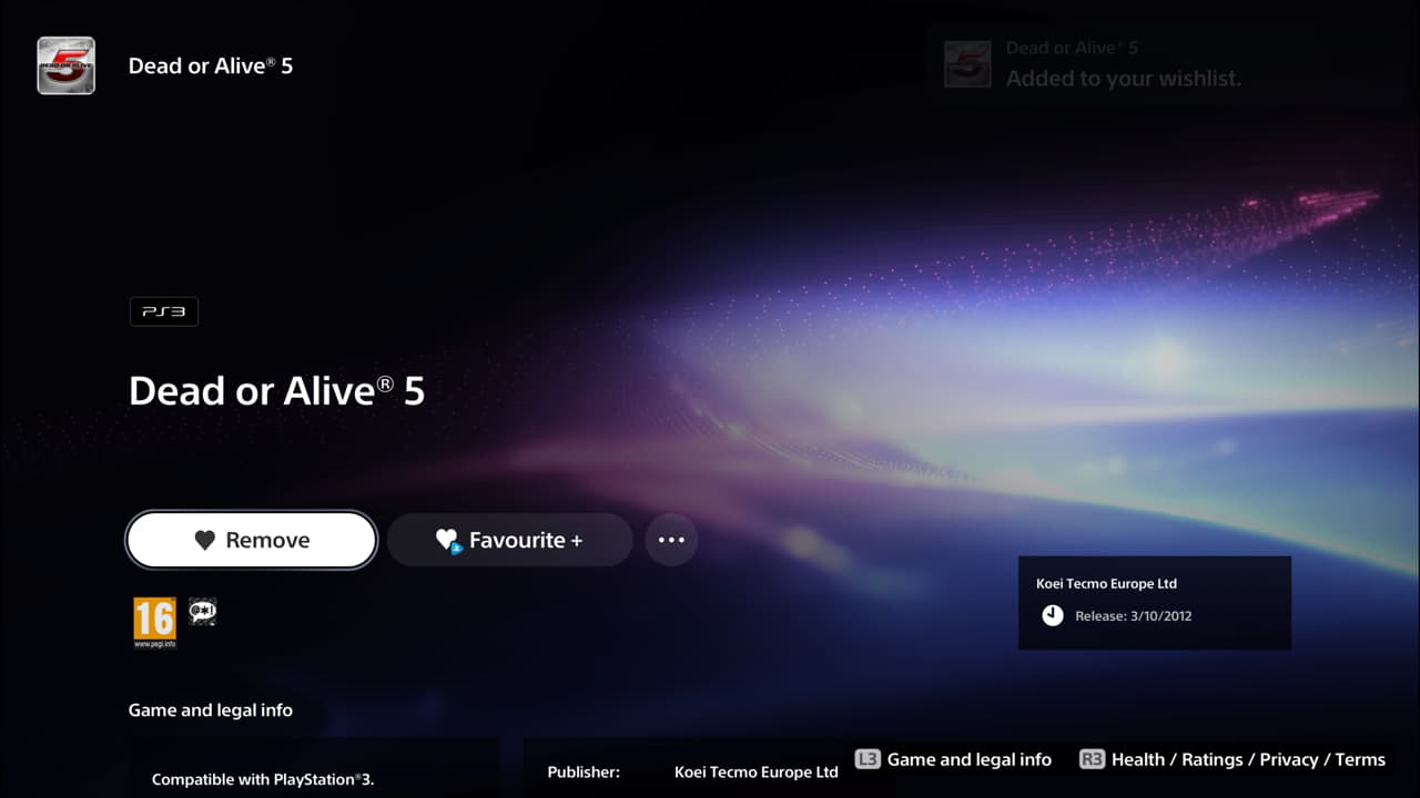 Dead or Alive 5 Product Page on PS5
