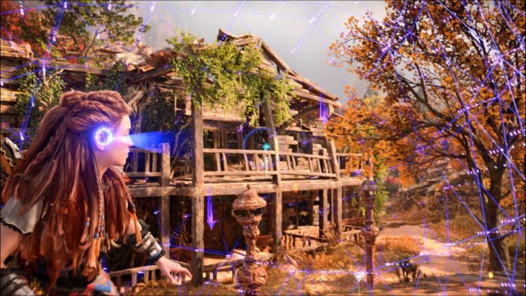 Horizon Forbidden West PS5 review screenshot - Aloy scanning with her Focus