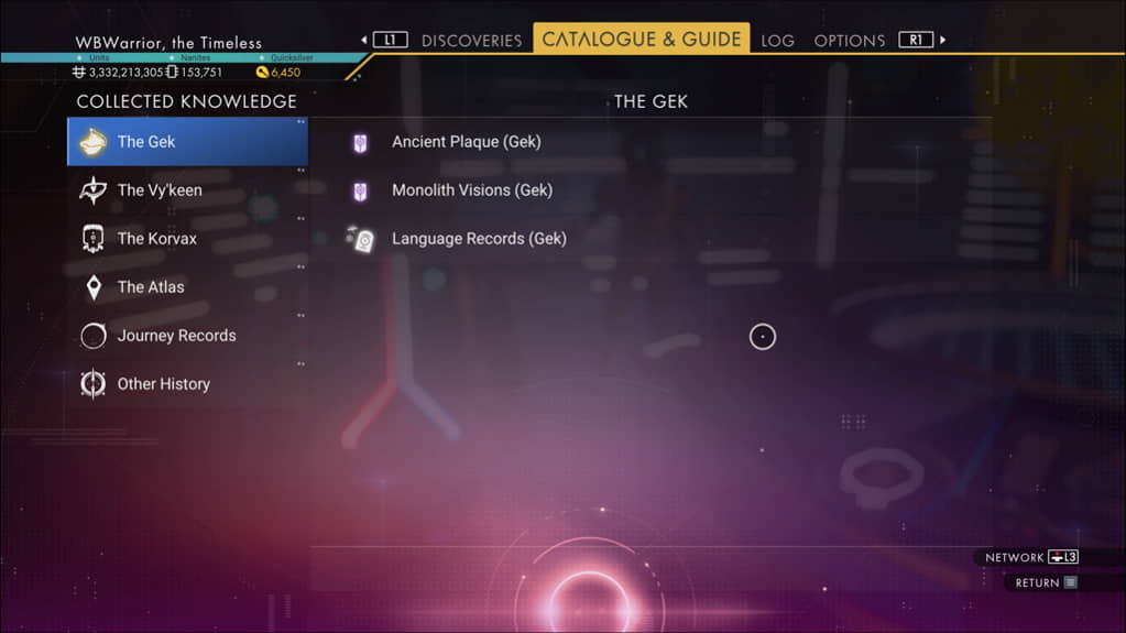 No Man's Sky waypoint collected knowledge section