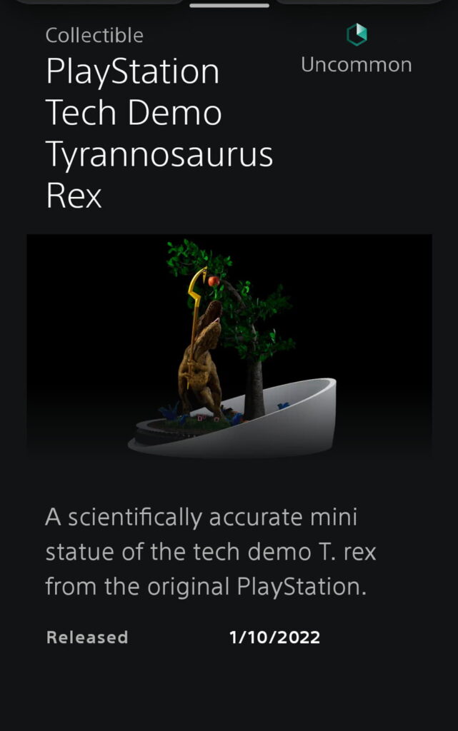 screenshot of PlayStation Stars T.rex PS1 tech demo digital collectable