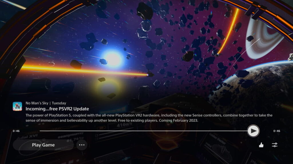 No Man's Sky PS VR2 message at end of trailer stating coming February 2023