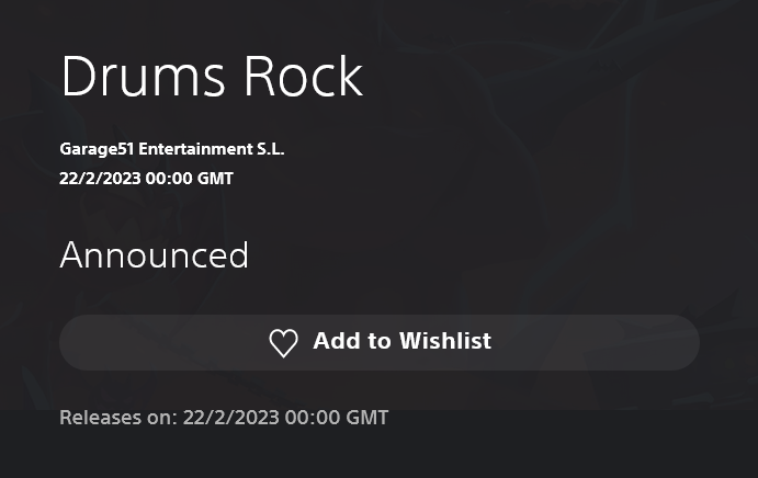 Drums Rock listing on PS Store showing release date