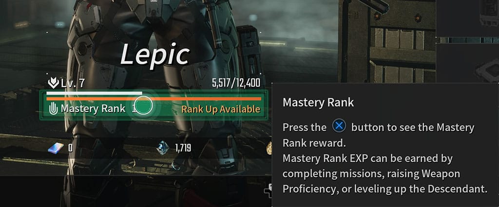The First Descendant Mastery Rank Up Available mesage