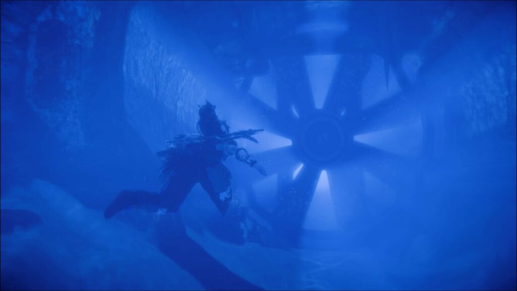 screenshot of Aloy underwater in Horizon Forbidden West