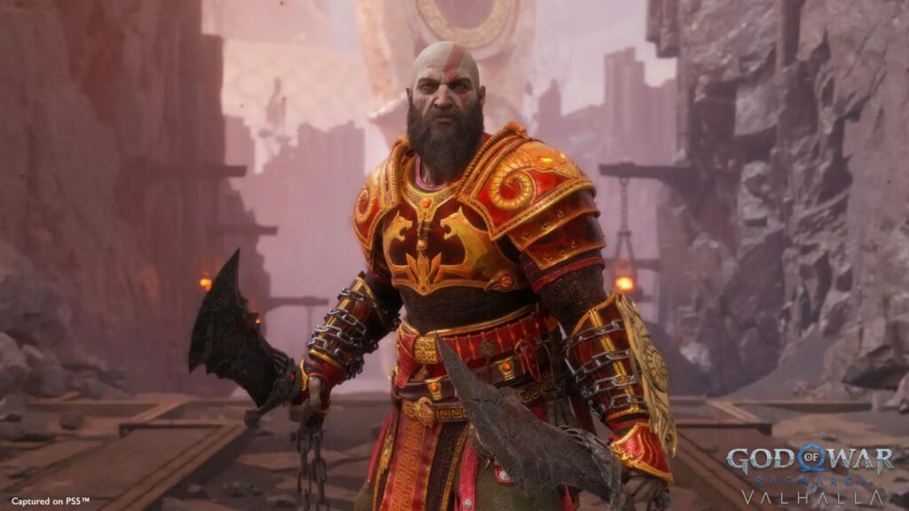 God of War Ragnarok Valhalla screenshot showing Kratos wearing unlockable armour