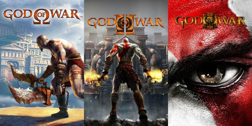 Key art for the original God of War trilogy. God of War (2005), God of War 2(2007) and God of War 3(2010)