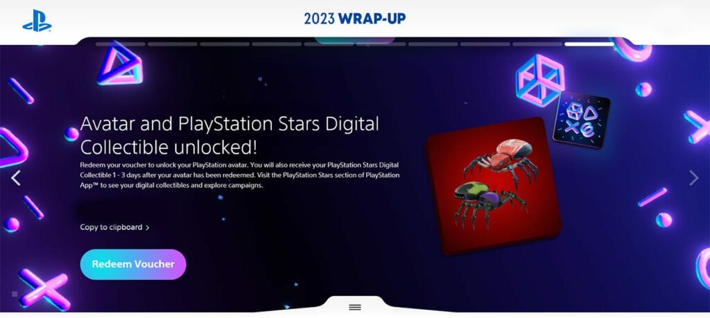 screenshot from PlayStation Wrap Up 2023 showing digital collectible