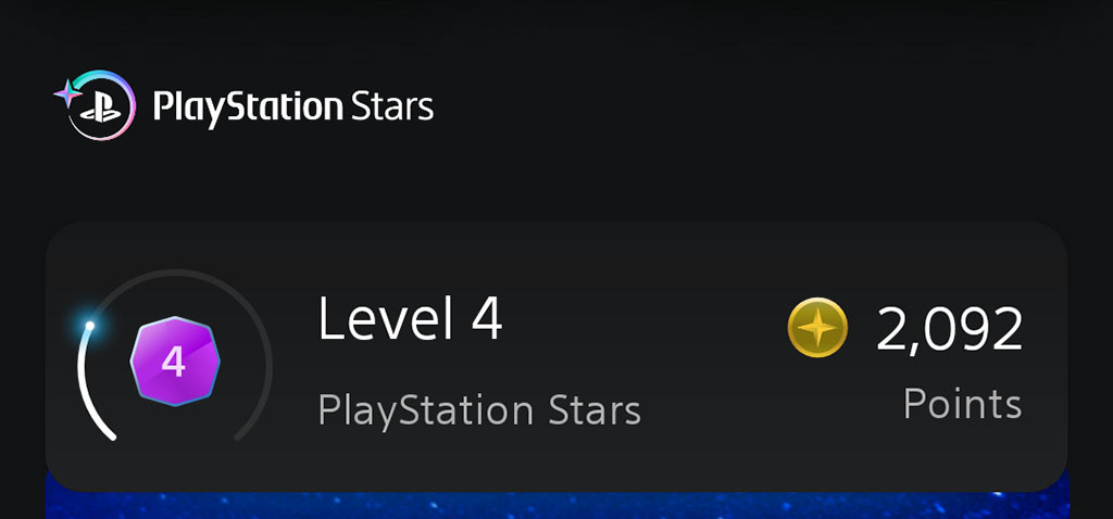 PlayStation Stars screenshot of level 4 with completion circlea third of the way tot he next level
